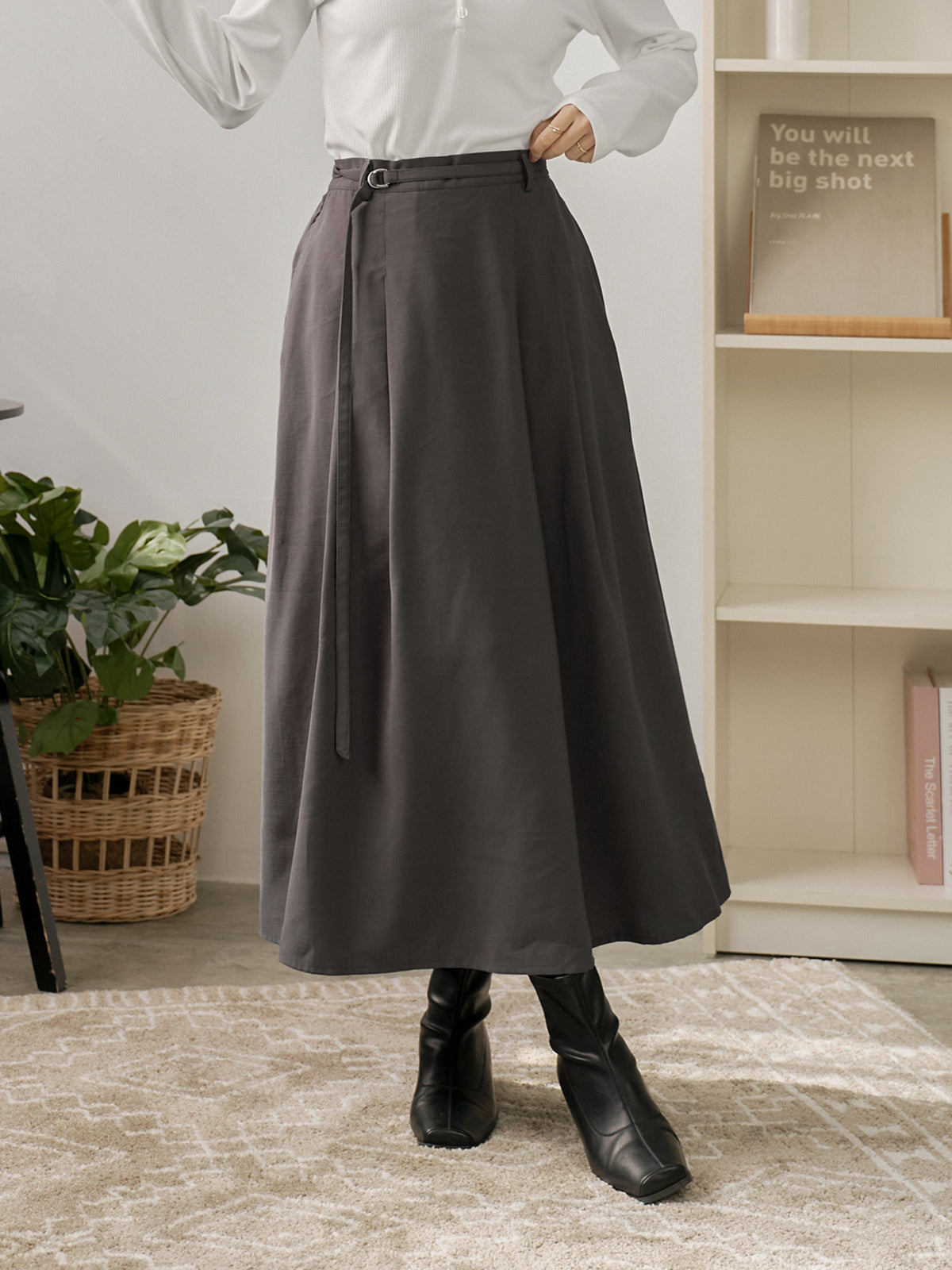 Pleated Midi Skirt With Belt