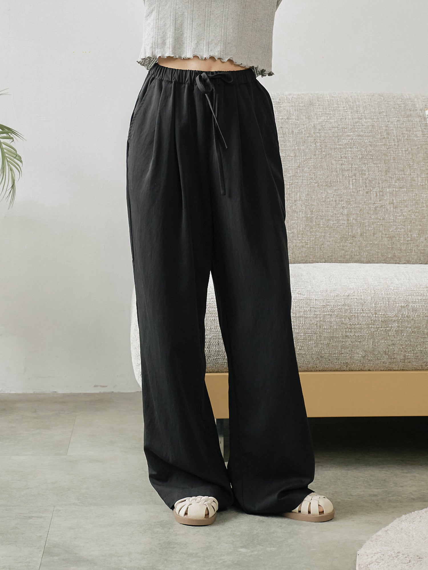 Pleated Elastic Waist Pants