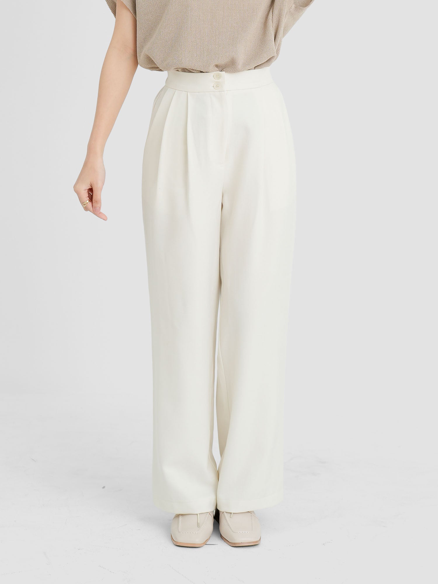 Dual Buttoned Pleat Pants (4 Colours)