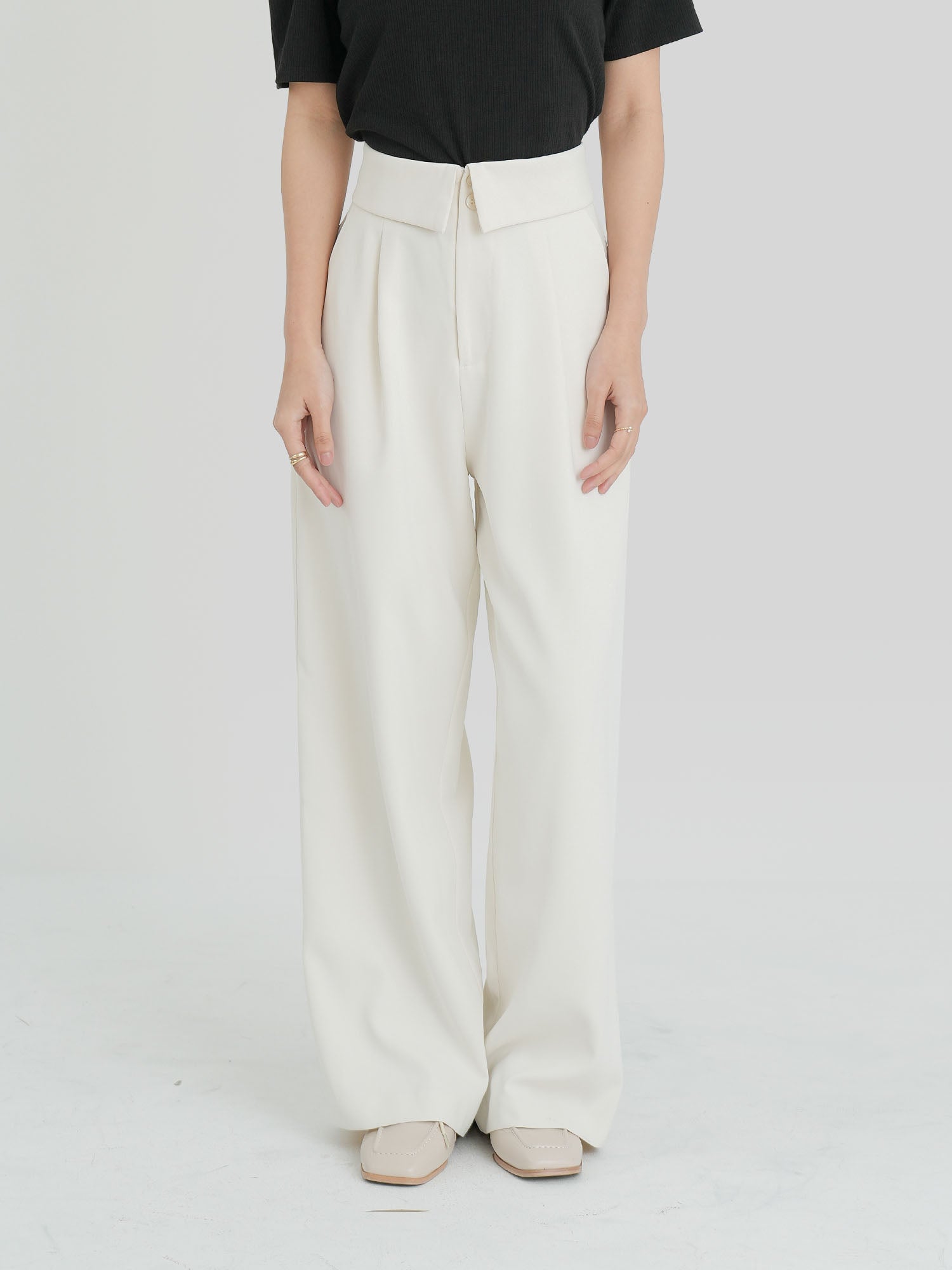 Folded Waist Wide Trousers
