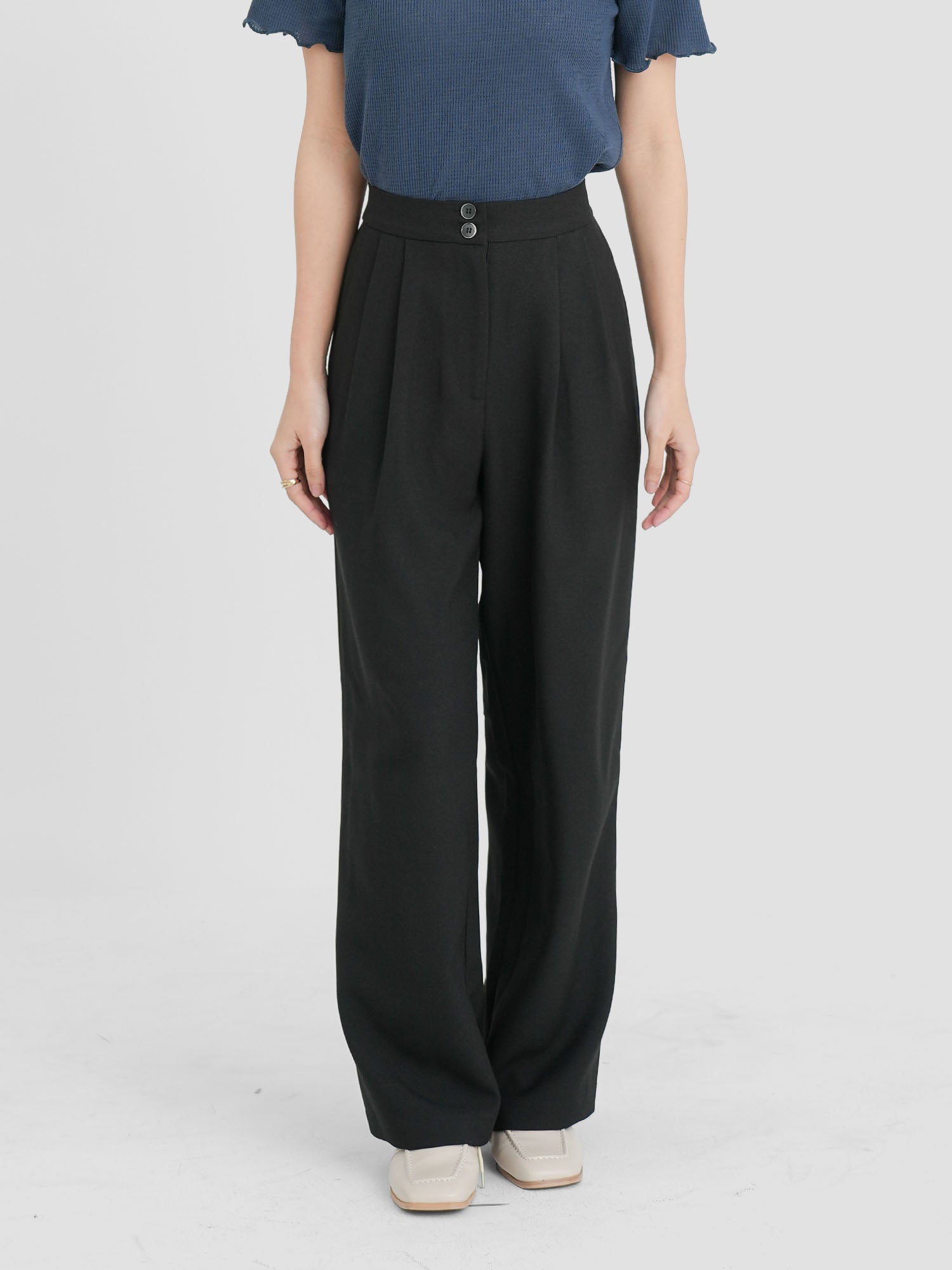 Dual Buttoned Pleat Pants (4 Colours)
