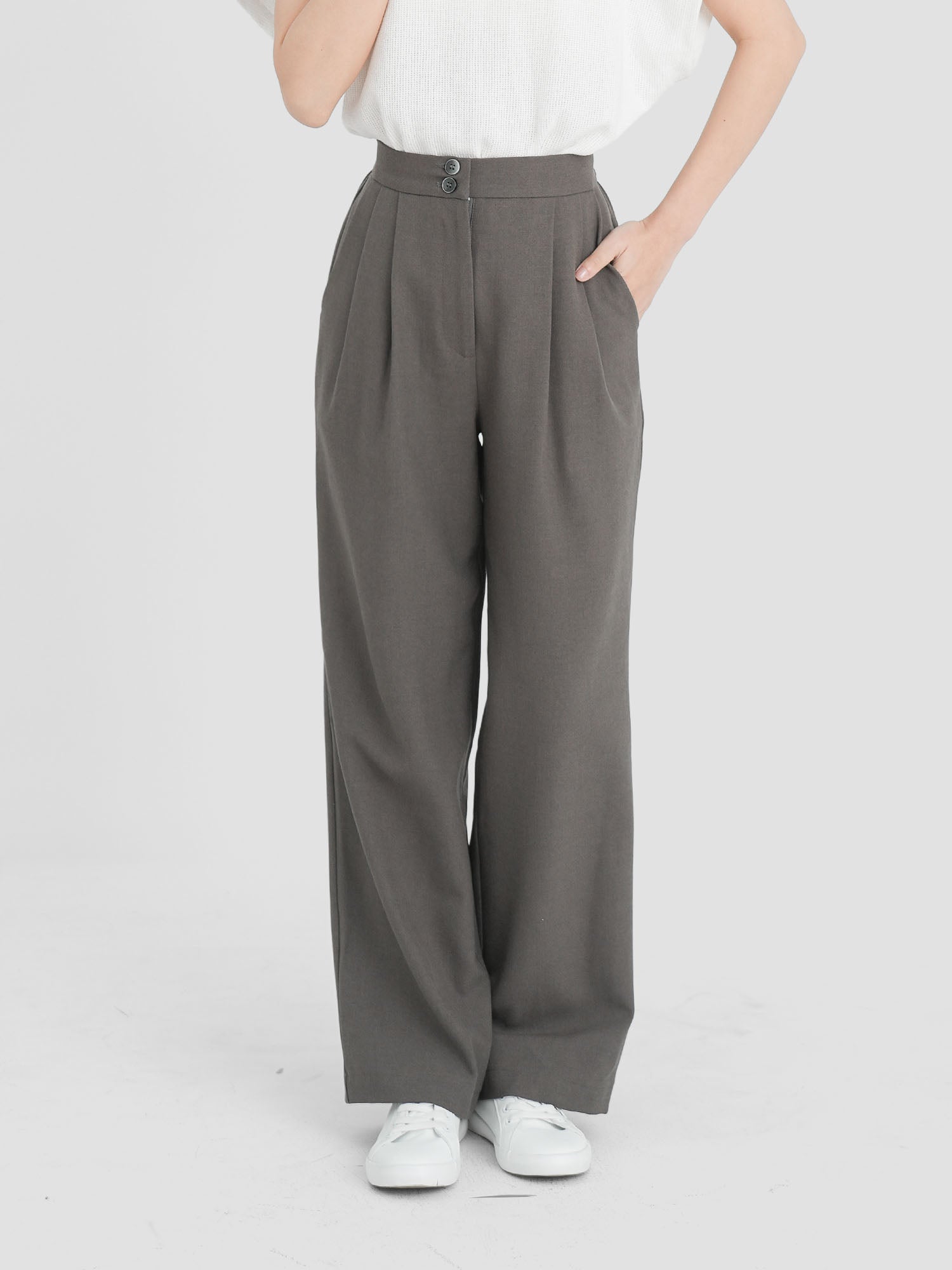 Dual Buttoned Pleat Pants (4 Colours)