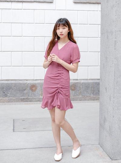 Short Wrap Dress ROSEWOOD - DAG-DD7847-21RosewoodXS - Pink - XS - D'zage Designs