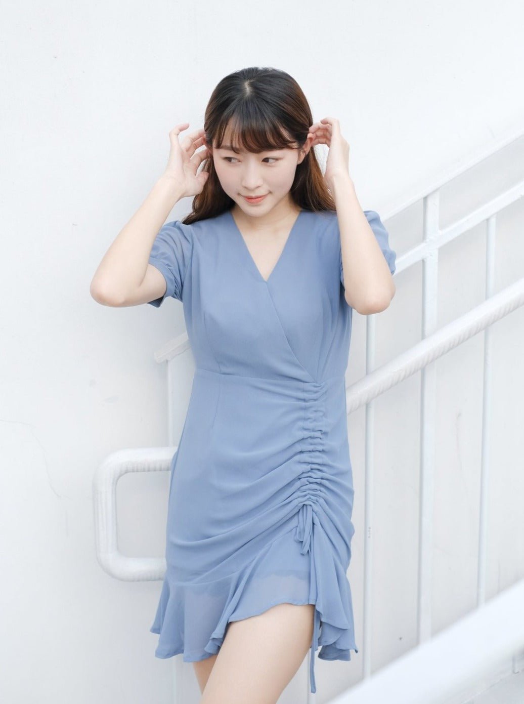 Short Wrap Dress SLATE - DAG-DD7847-21SlateXS - Baby Blue - XS - D'zage Designs