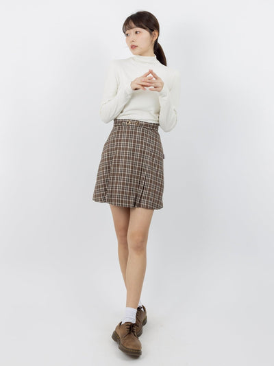 Harpa Plaid Buckle Pleated Skirt - DAG-DD0067-22BrownPlaidS - Brownie - S - D'ZAGE Designs