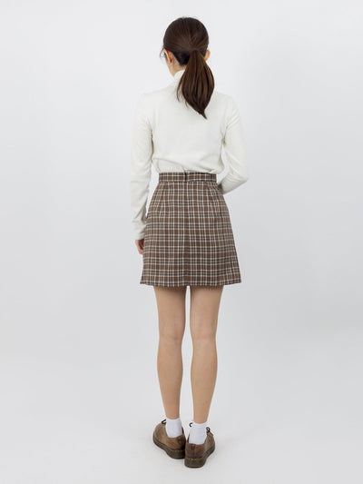 Harpa Plaid Buckle Pleated Skirt - DAG-DD0067-22BrownPlaidS - Brownie - S - D'ZAGE Designs