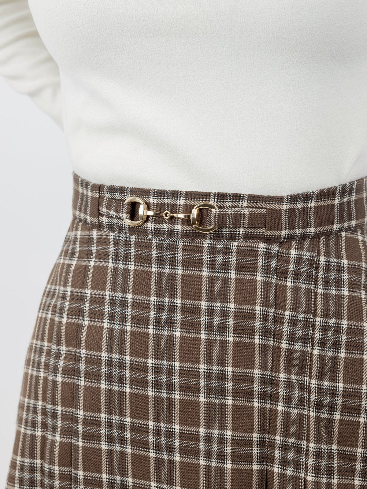 Harpa Plaid Buckle Pleated Skirt - DAG-DD0067-22BrownPlaidS - Brownie - S - D'ZAGE Designs