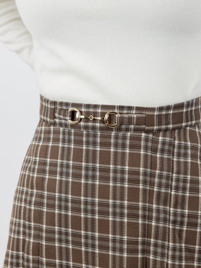 Harpa Plaid Buckle Pleated Skirt - DAG-DD0067-22BrownPlaidS - Brownie - S - D'ZAGE Designs