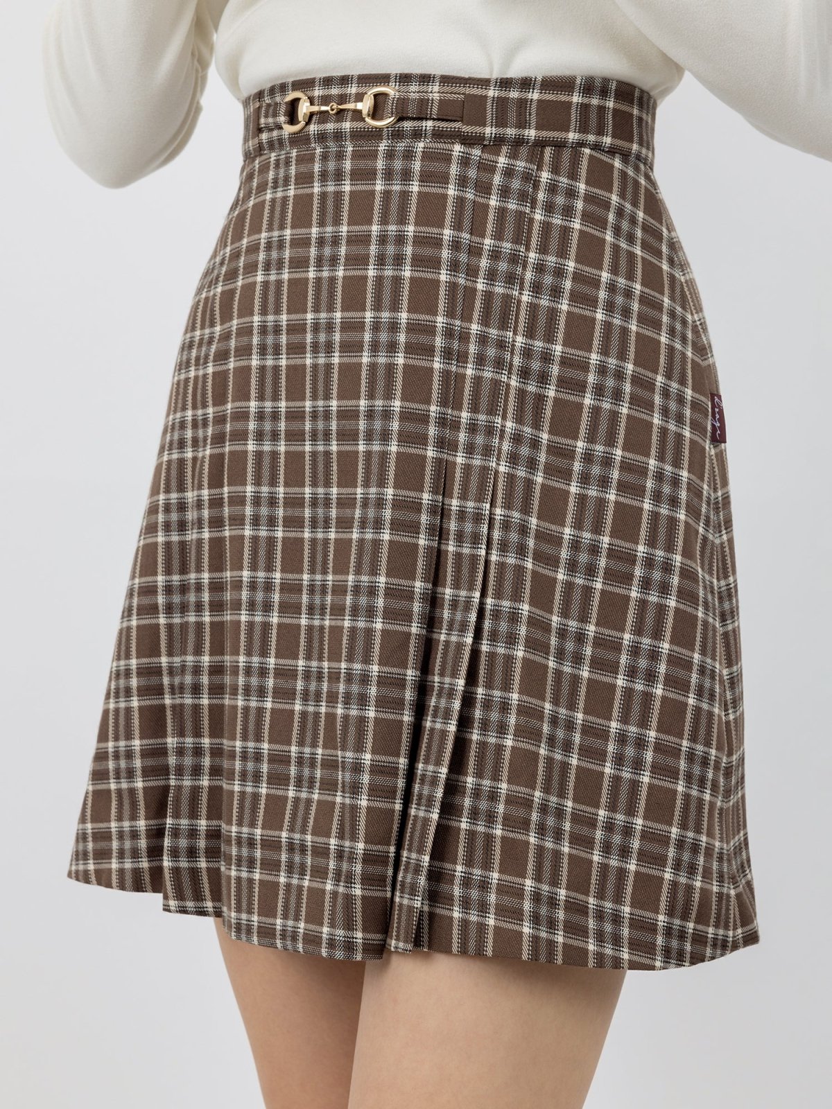 Harpa Plaid Buckle Pleated Skirt - DAG-DD0067-22BrownPlaidS - Brownie - S - D'ZAGE Designs