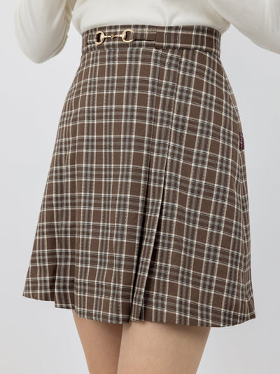 Harpa Plaid Buckle Pleated Skirt - DAG-DD0067-22BrownPlaidS - Brownie - S - D'ZAGE Designs