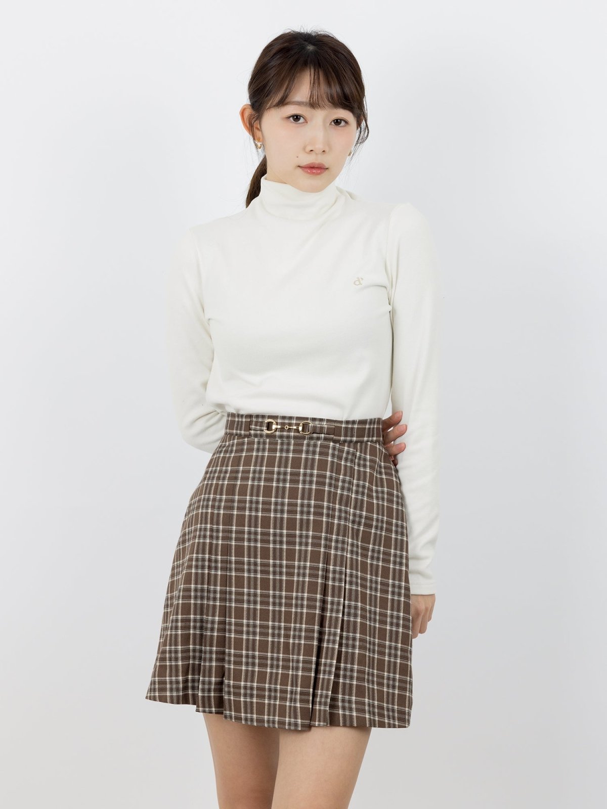 Harpa Plaid Buckle Pleated Skirt - DAG-DD0067-22BrownPlaidS - Brownie - S - D'ZAGE Designs
