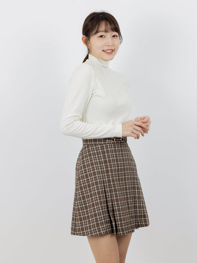 Harpa Plaid Buckle Pleated Skirt - DAG-DD0067-22BrownPlaidS - Brownie - S - D'ZAGE Designs