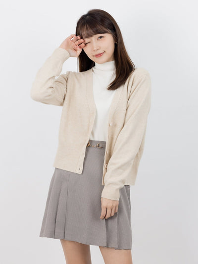Quincy V-neck Knitted Cardigan - DAG-G-9639-22AlmondF - Almond Cream - F - D'ZAGE Designs