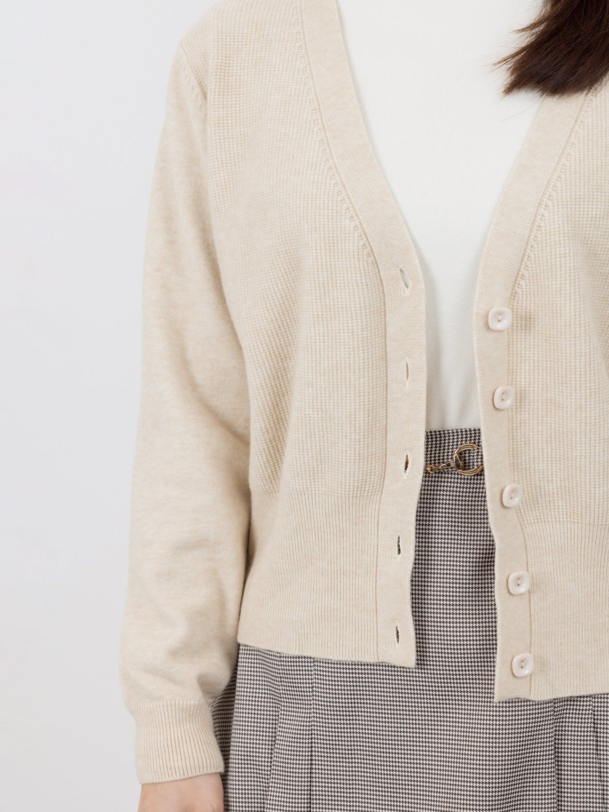 Quincy V-neck Knitted Cardigan - DAG-G-9639-22AlmondF - Almond Cream - F - D'ZAGE Designs