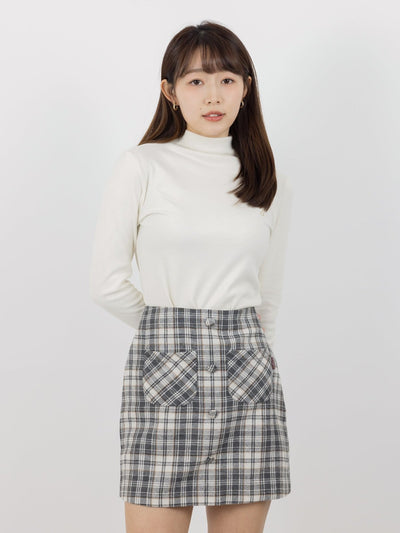Scarlett Plaid Patch Pocket Skirt - DAG-DD8896-22GrayPlaidS - Gray - S - D'ZAGE Designs