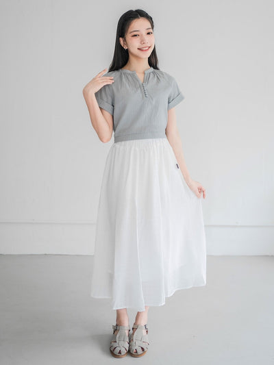 Perlin Buttoned Crop Blouse - DAG-DD0406-23StoneBlueS - Stone Blue - S - D'ZAGE Designs