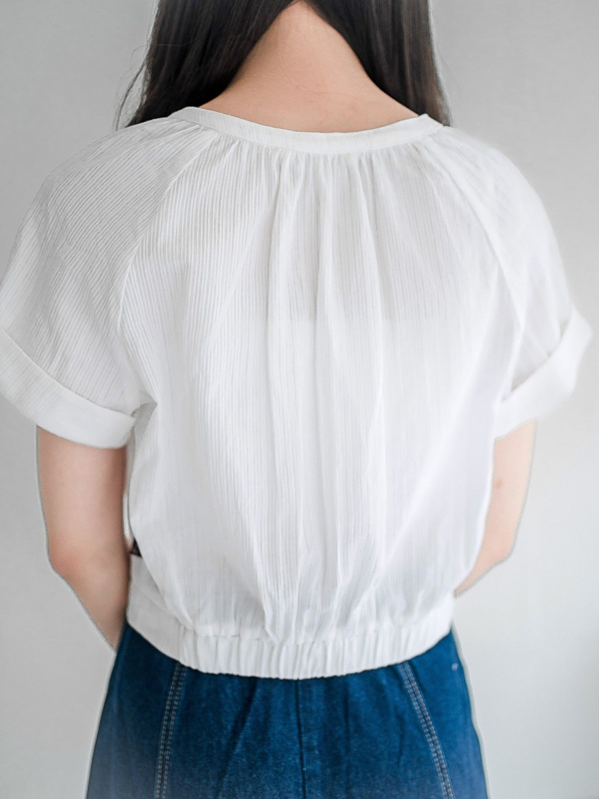 Perlin Buttoned Crop Blouse - DAG-DD0406-23IvoryS - Mochi Ivory - S - D'ZAGE Designs