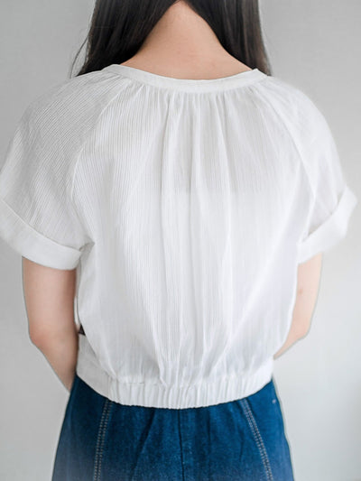 Perlin Buttoned Crop Blouse - DAG-DD0406-23IvoryS - Mochi Ivory - S - D'ZAGE Designs