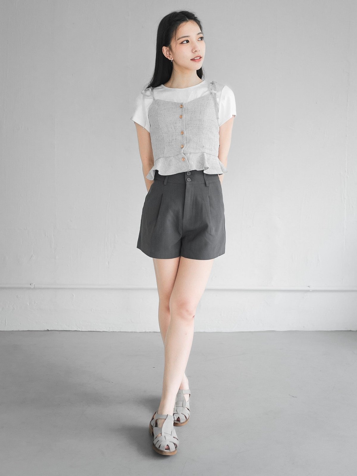 Tay Tie Shoulder Mini Top - DAG-DD0097-23LightGrayS - Gray - F - D'ZAGE Designs
