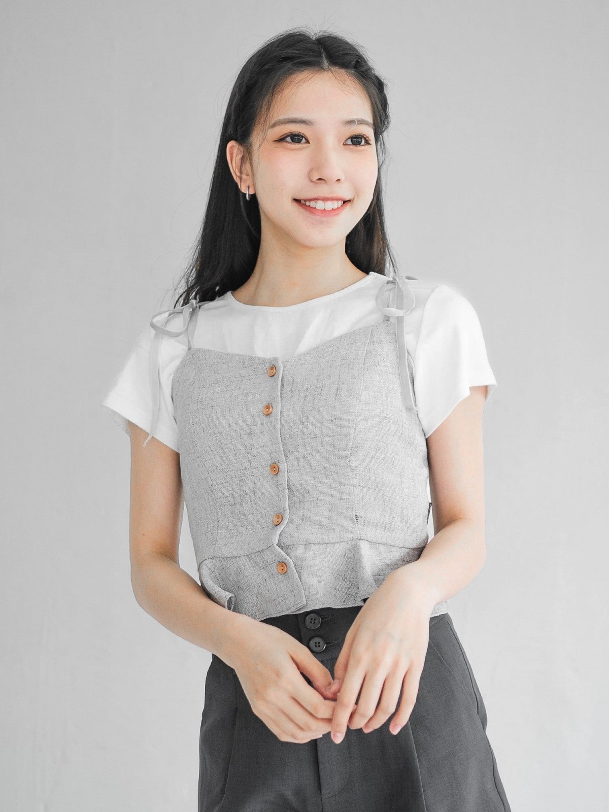 Tay Tie Shoulder Mini Top - DAG-DD0097-23LightGrayS - Gray - F - D'ZAGE Designs