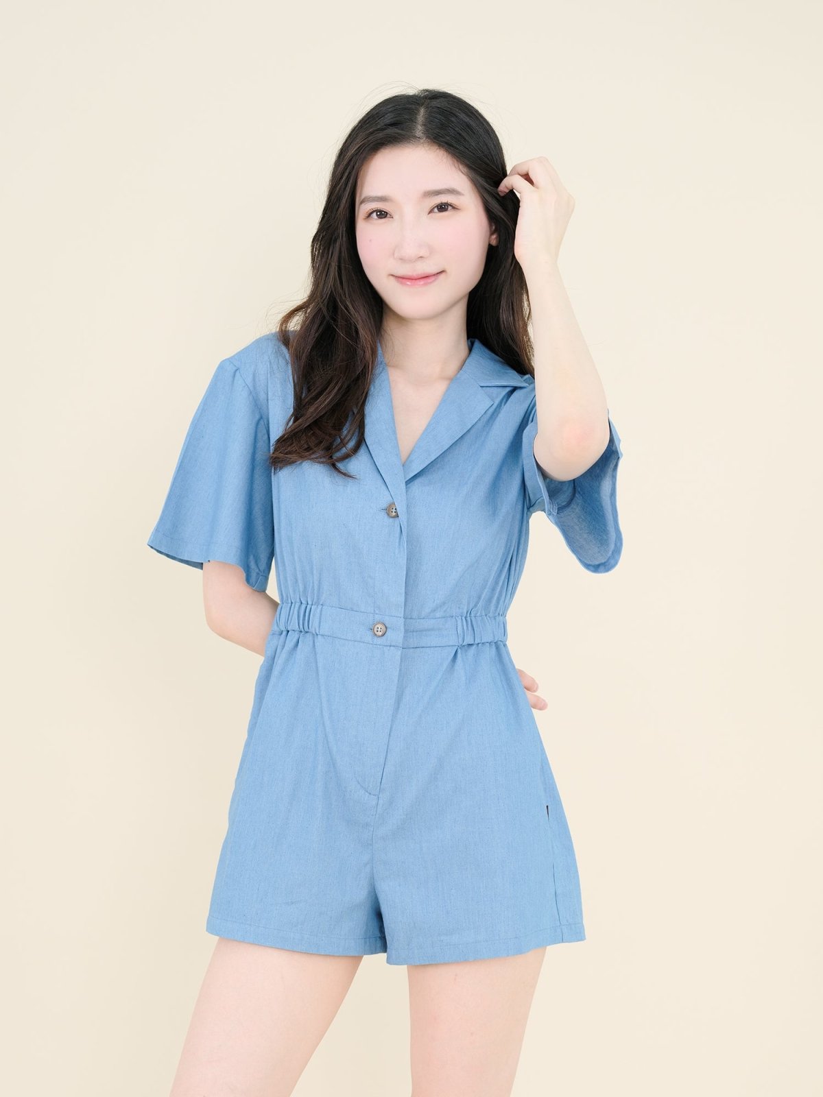 Hanna Classic Elasticated Romper DENIM - DAG-DD9340-22LightDenimF - Baby Blue - F - D'ZAGE Designs