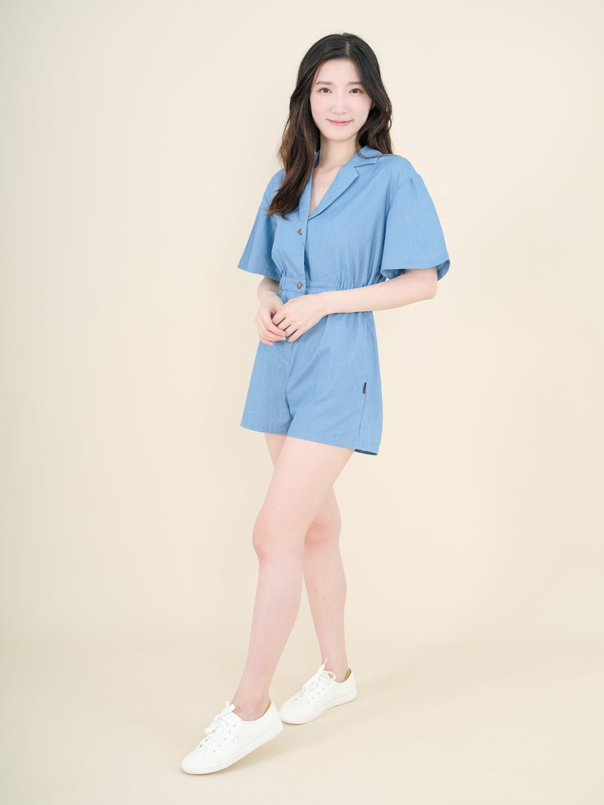 Hanna Classic Elasticated Romper DENIM - DAG-DD9340-22LightDenimF - Baby Blue - F - D'ZAGE Designs