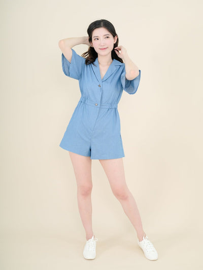Hanna Classic Elasticated Romper DENIM - DAG-DD9340-22LightDenimF - Baby Blue - F - D'ZAGE Designs