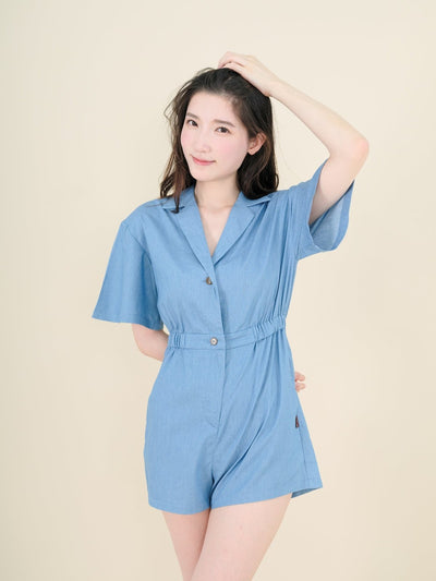 Hanna Classic Elasticated Romper DENIM - DAG-DD9340-22LightDenimF - Baby Blue - F - D'ZAGE Designs