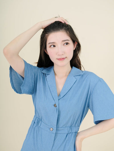 Hanna Classic Elasticated Romper DENIM - DAG-DD9340-22LightDenimF - Baby Blue - F - D'ZAGE Designs