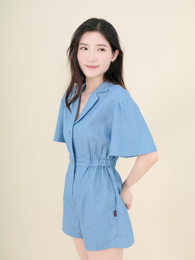Hanna Classic Elasticated Romper DENIM - DAG-DD9340-22LightDenimF - Baby Blue - F - D'ZAGE Designs