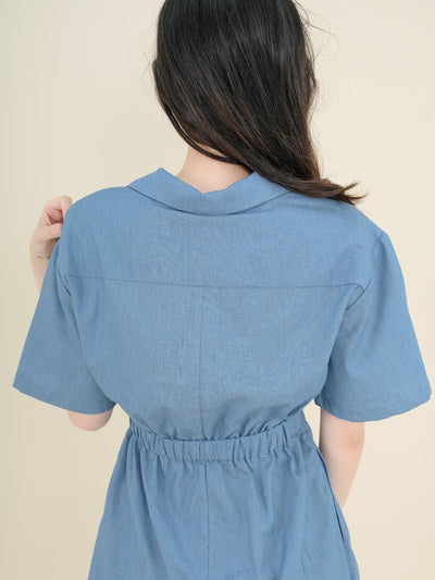 Hanna Classic Elasticated Romper DENIM - DAG-DD9340-22LightDenimF - Baby Blue - F - D'ZAGE Designs