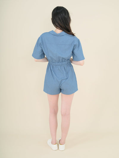 Hanna Classic Elasticated Romper DENIM - DAG-DD9340-22LightDenimF - Baby Blue - F - D'ZAGE Designs