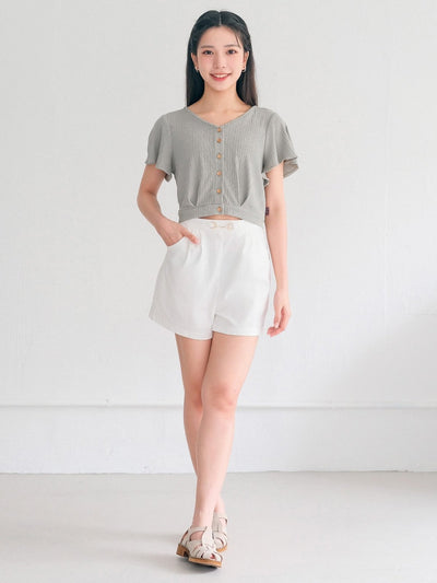Melanie Buckle Pleated Shorts - DAG-DD0340-23IvoryS - Mochi Ivory - S - D'ZAGE Designs