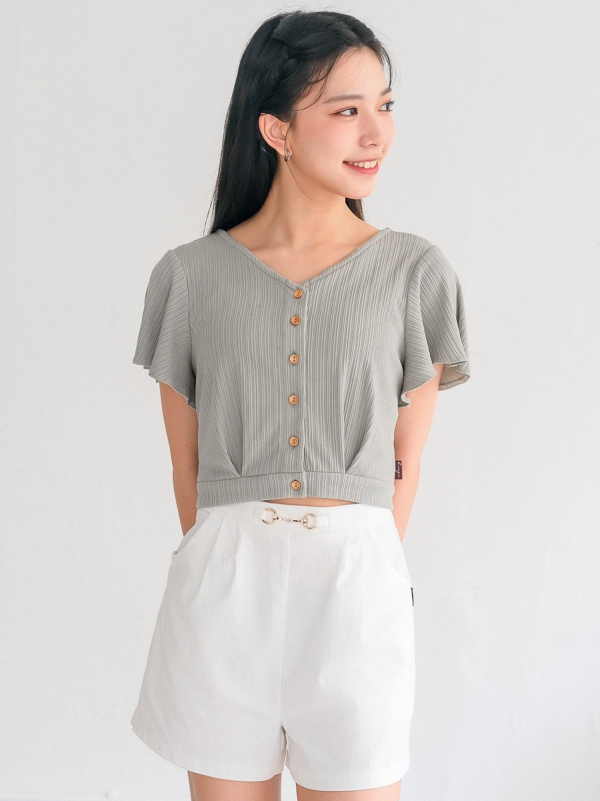 Melanie Buckle Pleated Shorts - DAG-DD0340-23IvoryS - Mochi Ivory - S - D'ZAGE Designs