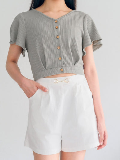 Melanie Buckle Pleated Shorts - DAG-DD0340-23IvoryS - Mochi Ivory - S - D'ZAGE Designs