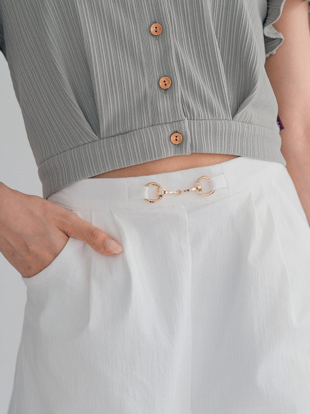 Melanie Buckle Pleated Shorts - DAG-DD0340-23IvoryS - Mochi Ivory - S - D'ZAGE Designs
