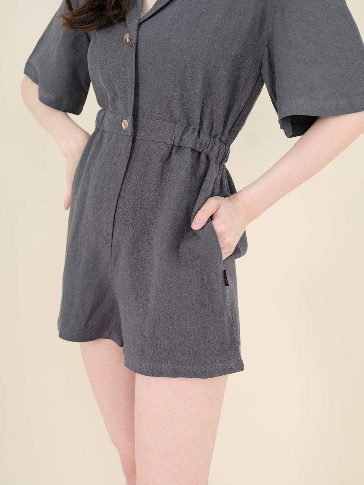 Hanna Classic Elasticated Romper CHARCOAL - DAG-DD9340-22IndigoF - Gray - F - D'ZAGE Designs
