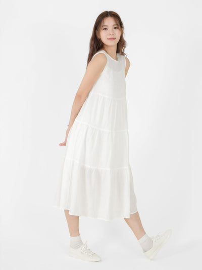 Ellen Tie Back Tiered Maxi Dress - DAG-DD9538-22MochiIvoryF - Marshmallow White - F - D'ZAGE Designs