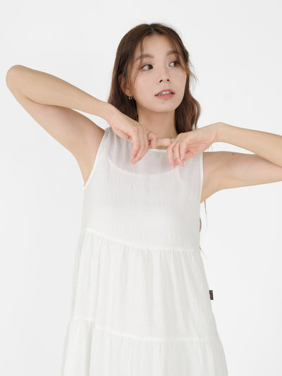 Ellen Tie Back Tiered Maxi Dress - DAG-DD9538-22MochiIvoryF - Marshmallow White - F - D'ZAGE Designs