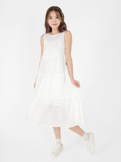 Ellen Tie Back Tiered Maxi Dress - DAG-DD9538-22MochiIvoryF - Marshmallow White - F - D'ZAGE Designs