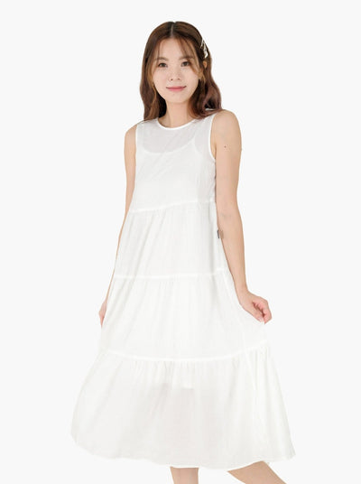 Ellen Tie Back Tiered Maxi Dress - DAG-DD9538-22MochiIvoryF - Marshmallow White - F - D'ZAGE Designs