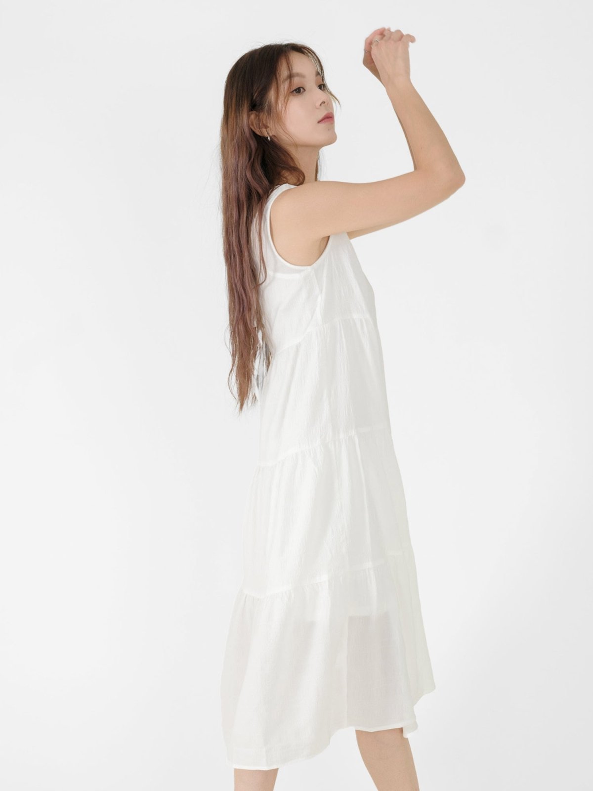 Ellen Tie Back Tiered Maxi Dress - DAG-DD9538-22MochiIvoryF - Marshmallow White - F - D'ZAGE Designs