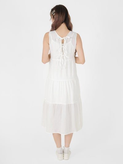 Ellen Tie Back Tiered Maxi Dress - DAG-DD9538-22MochiIvoryF - Marshmallow White - F - D'ZAGE Designs