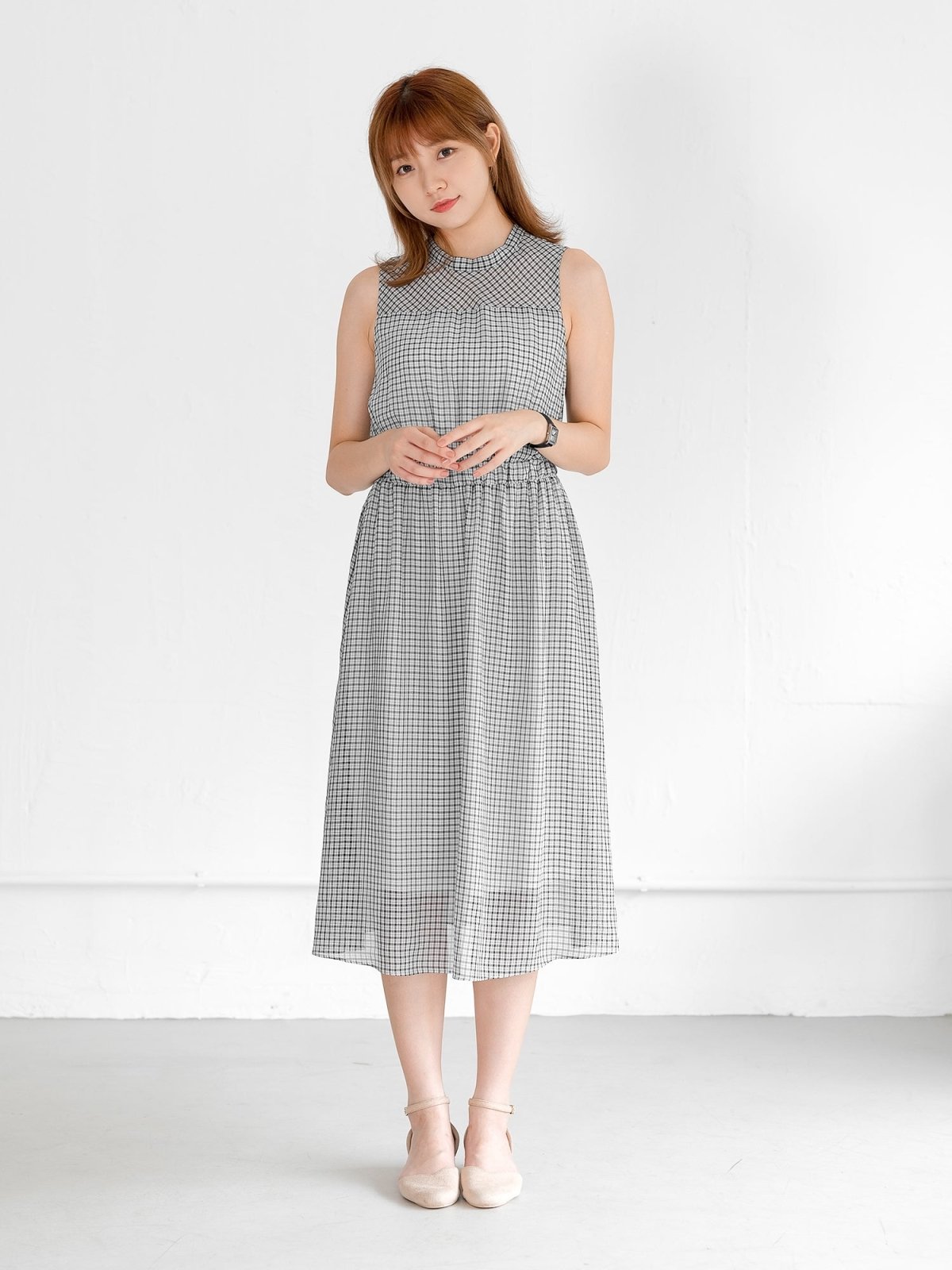 Rae Check Tie Back Dress - DAG-DD0715-23BlackWhiteCheckerF - Black White Checker - F - D'ZAGE Designs