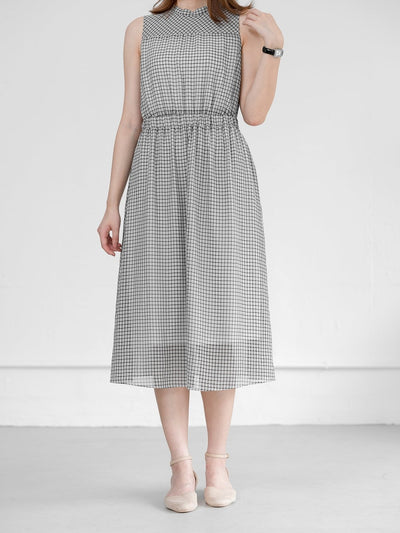 Rae Check Tie Back Dress - DAG-DD0715-23BlackWhiteCheckerF - Black White Checker - F - D'ZAGE Designs
