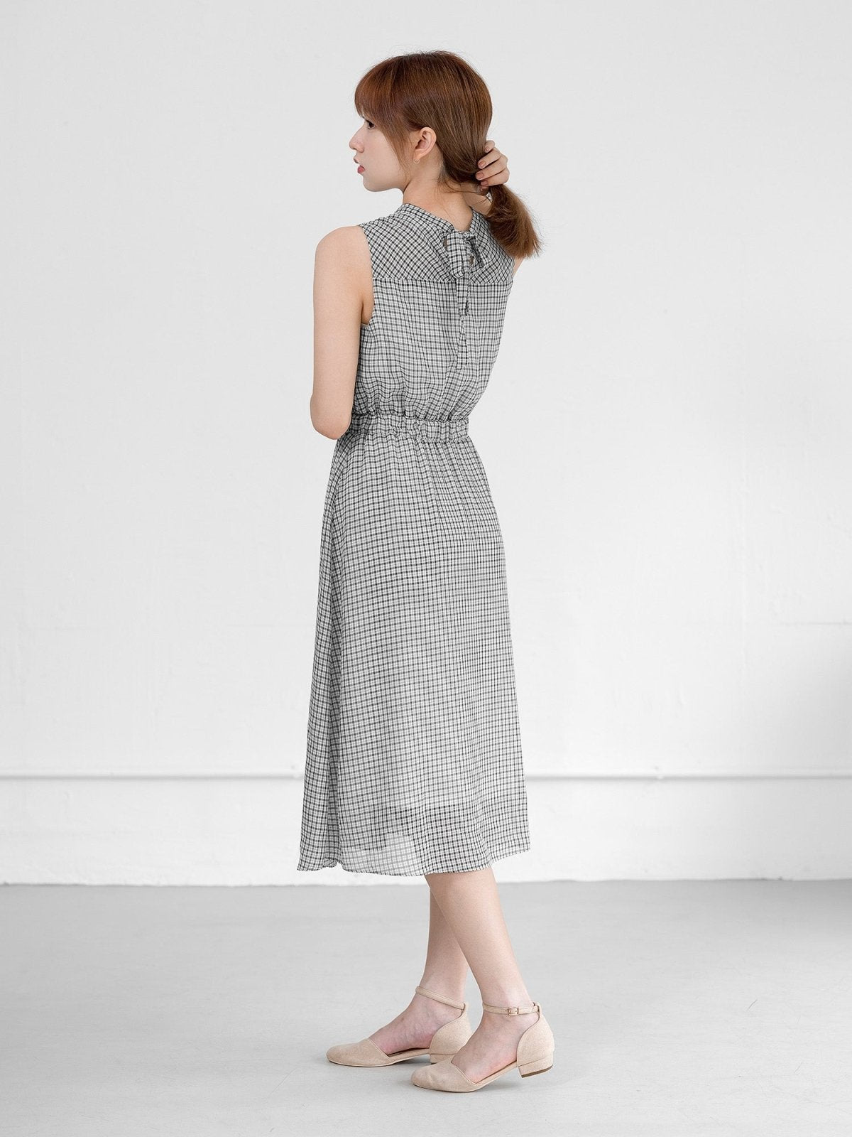 Rae Check Tie Back Dress - DAG-DD0715-23BlackWhiteCheckerF - Black White Checker - F - D'ZAGE Designs
