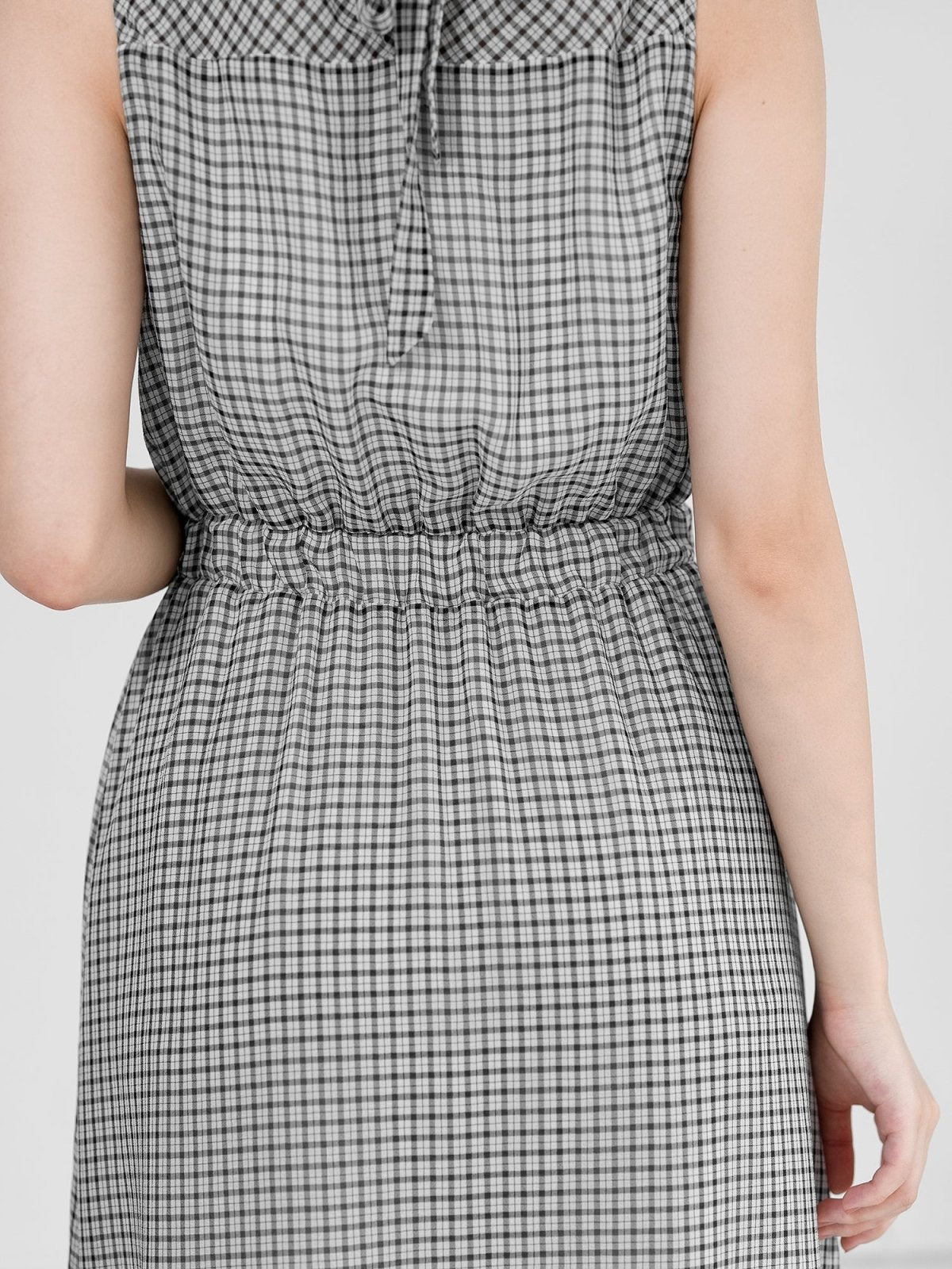Rae Check Tie Back Dress - DAG-DD0715-23BlackWhiteCheckerF - Black White Checker - F - D'ZAGE Designs