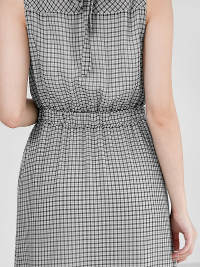 Rae Check Tie Back Dress - DAG-DD0715-23BlackWhiteCheckerF - Black White Checker - F - D'ZAGE Designs