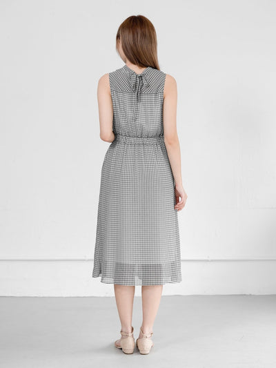 Rae Check Tie Back Dress - DAG-DD0715-23BlackWhiteCheckerF - Black White Checker - F - D'ZAGE Designs