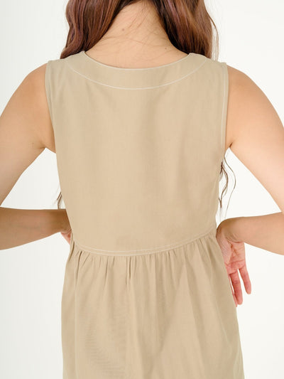 Zoe Contrast Line Mini Dress - DAG-DD9539-22CreamS - Beige - S - D'ZAGE Designs